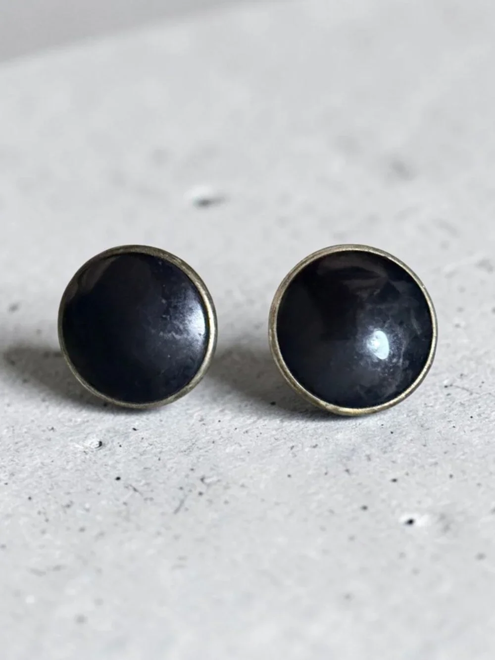 Vintage Navy Blue Oversized Dome Clip On Earrings Silver Tone 80s Statement